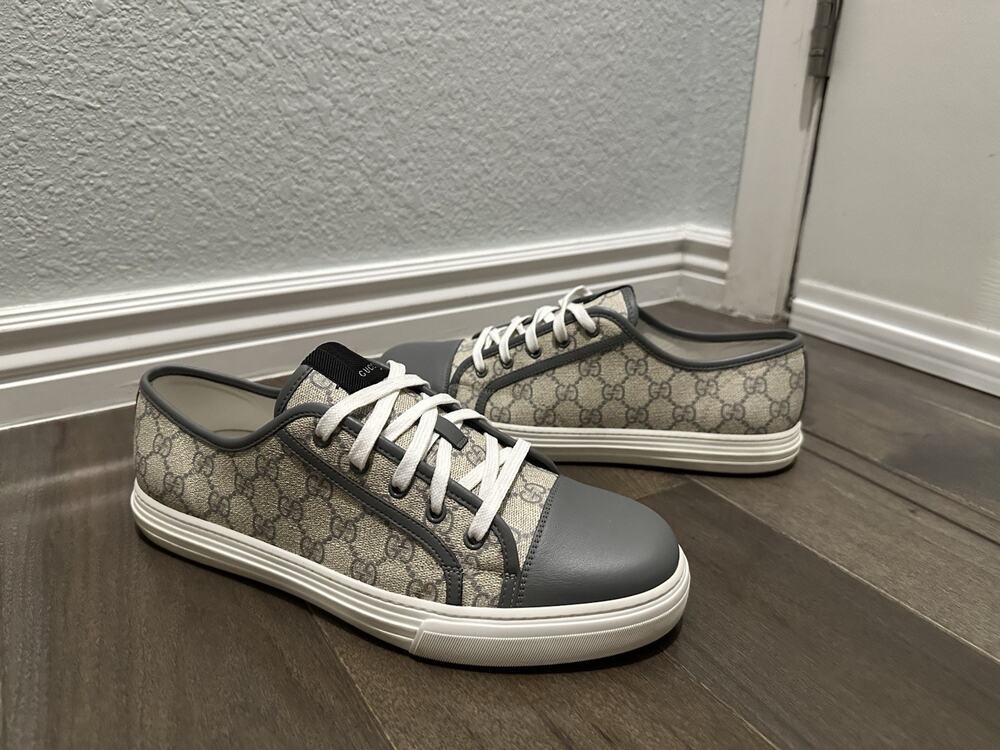 AUTHENTIC GUCCI GG SUPREME CANVAS LOW SNEAKER SZ 10.5 (fits USA 11.5) GRAY